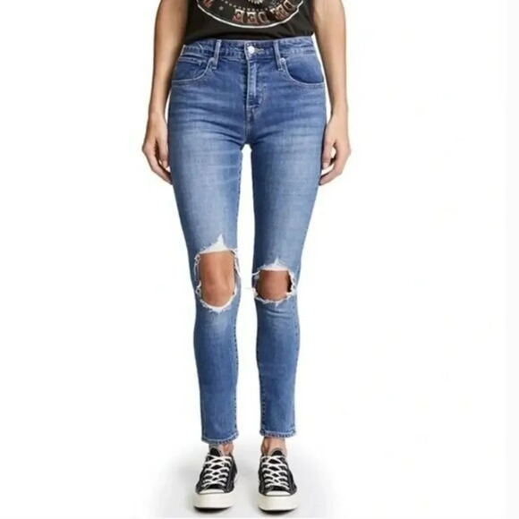 Levi's 721 Medium Wash High Rise Distressed Skinny Jeans 28 - Picture 1 of 9